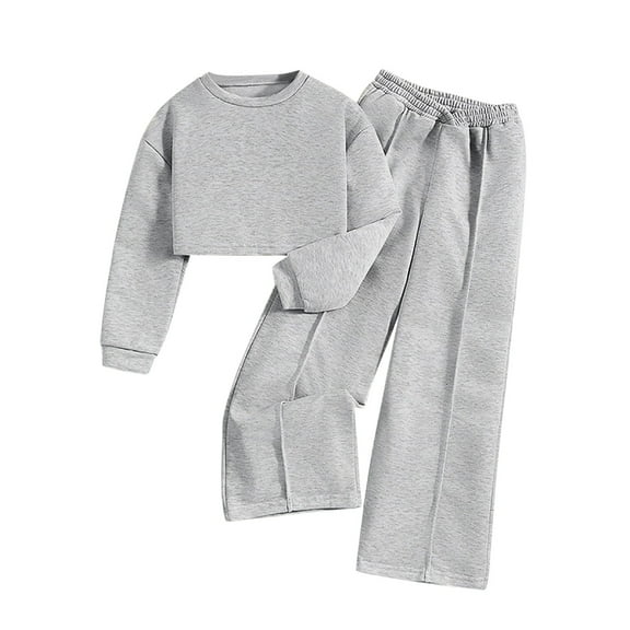 WOYY Little Girls Casual Tracksuit Solid Crew Neck Sweatshirt Sweatpants Set, Sizes 5-6