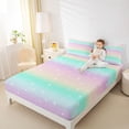 thumbnail image 3 of Erosebridal Pink Green Rainbow Bed Sheets, Cartoon Stars Sky King Sheets, 4pcs, 3 of 5