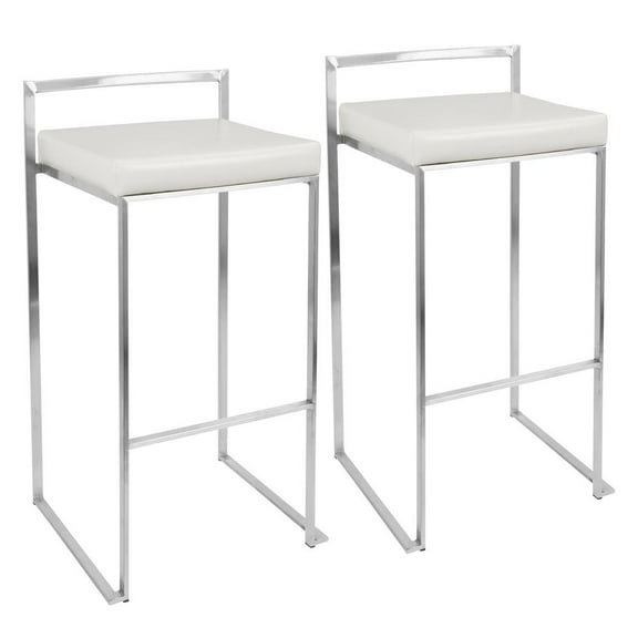 Belen Kox Fuji Contemporary Stackable Barstool with White Faux Leather - Set of 2