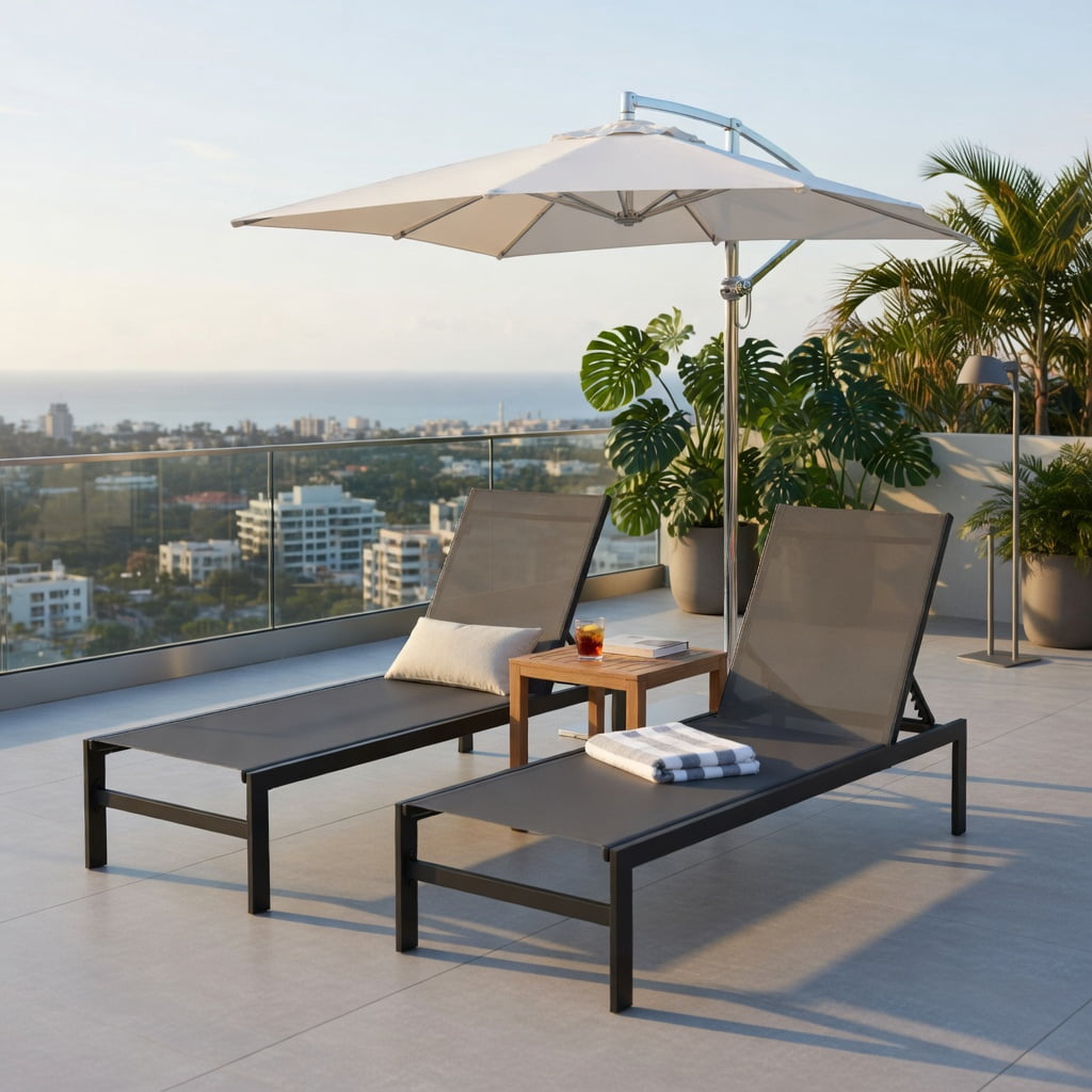Hommoo 6-Position Adjustable Aluminum Chaise Lounge Chair, Rustproof, Lightweight, Flat-Lay Design for Patio, Poolside & Backyard, Gray