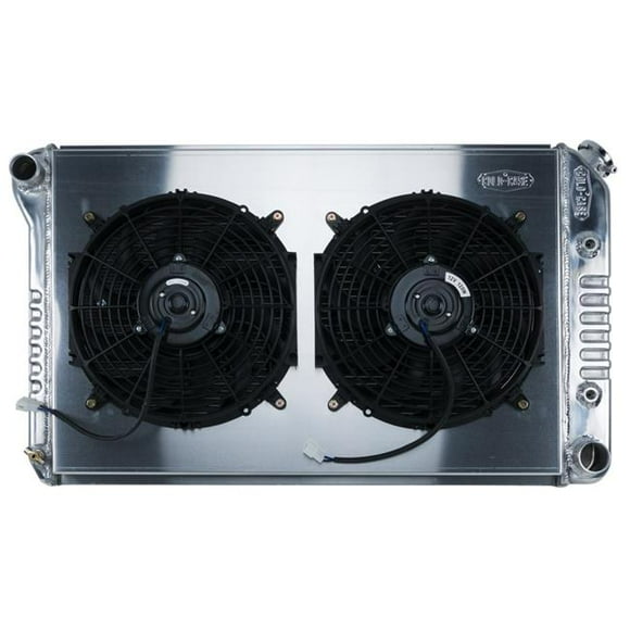 Cold Case Radiators CCRGMG544AK 31.5 x 18.5 x 3 in. Driver Side Inlet Passenger Side Outlet Radiator & Fan for 1978-1988 G-Body GM - Polished