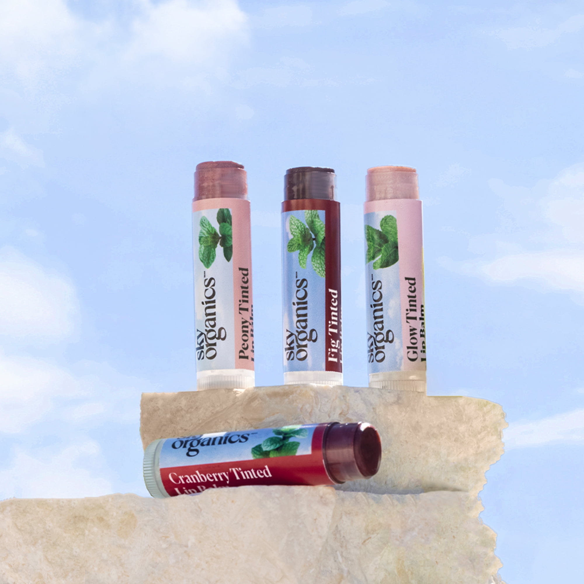 Sky Organics Tinted Lip Balm, Glow, Peony, Cranberry, and Fig, 4 Pack