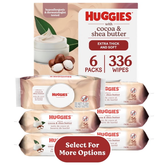 Huggies Sensitive Skincare Baby Wipes with Cocoa & Shea Butter,6 Flip-Top Packs, 336 Total Count (Select for More)