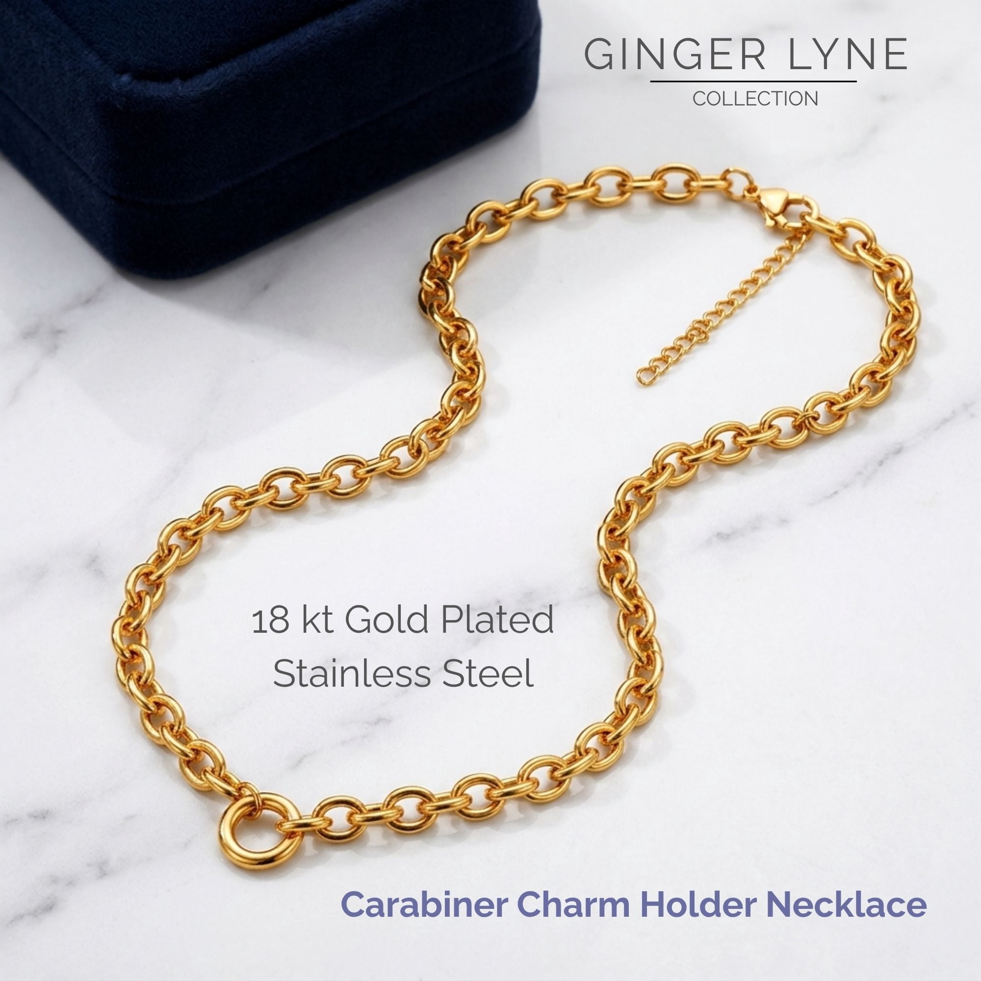 Carabiner Charm Necklace for Women O Link Chain Round Holder Stainless Steel by Ginger Lyne