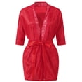 thumbnail image 4 of Zhi Women's Solid Nine-Minute Sleeve Satin Lace Robe, Silky Fabric, Nightwear & Lounge Wear,Red, 4 of 6