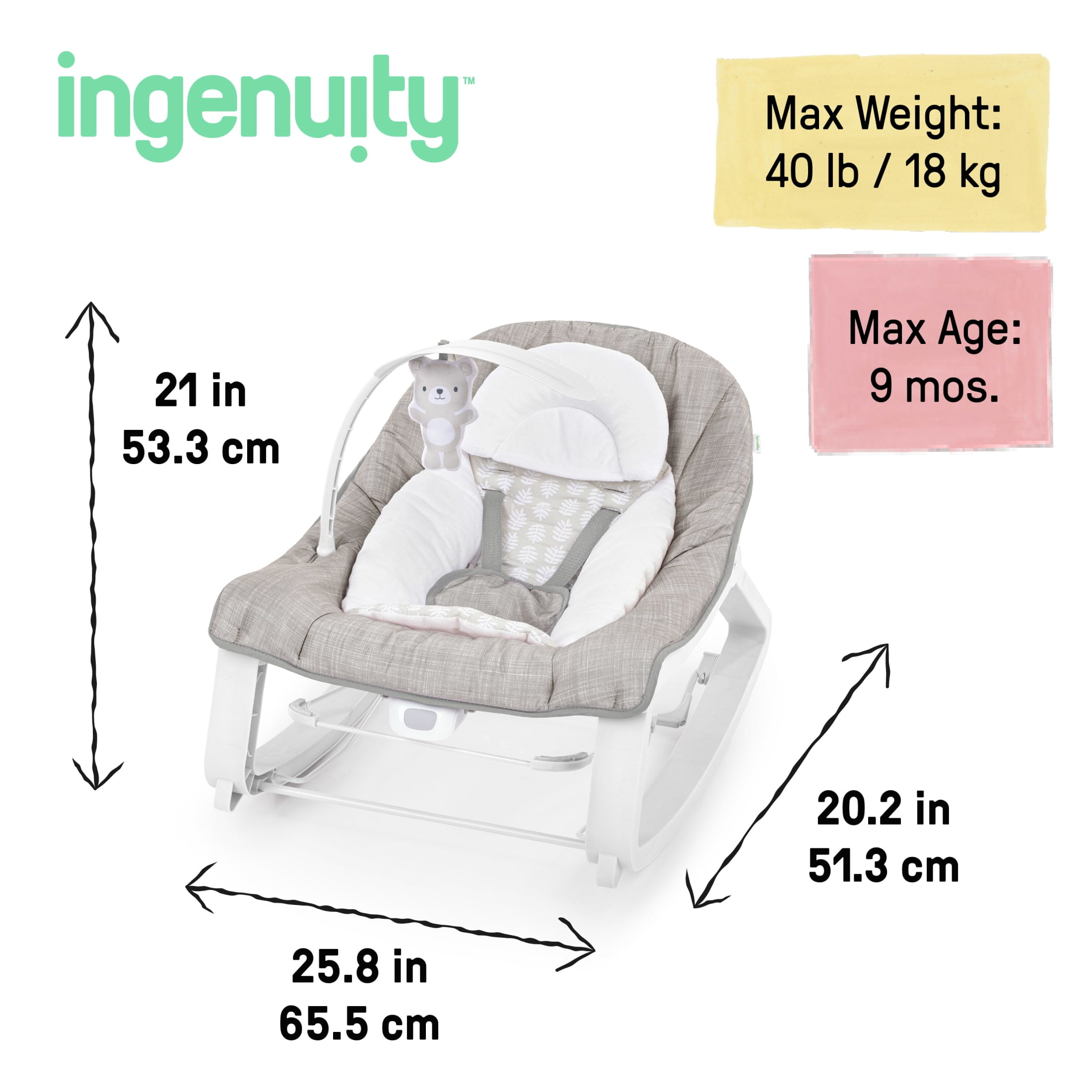 Ingenuity Keep Cozy 3-in-1 Vibrating Infant & Toddler Baby Bouncer and Rocker Chair - Linden