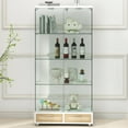 thumbnail image 2 of GZXS 65.8"H Freestanding Display Cabinet with 2 Glass Doors and 2 Drawers, 4-Shelf Curio Cabinet with 2 LED Lights and Remote Control (White+Natural), 2 of 9