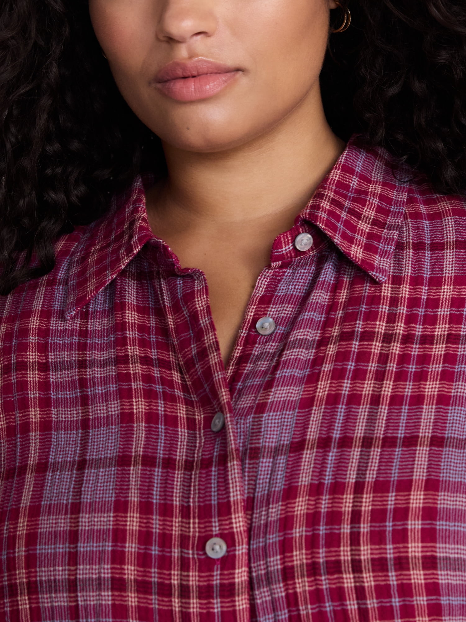 Terra & Sky Women's Plus Button Front Woven Shirt with Long Sleeves, Sizes 0X- 5X