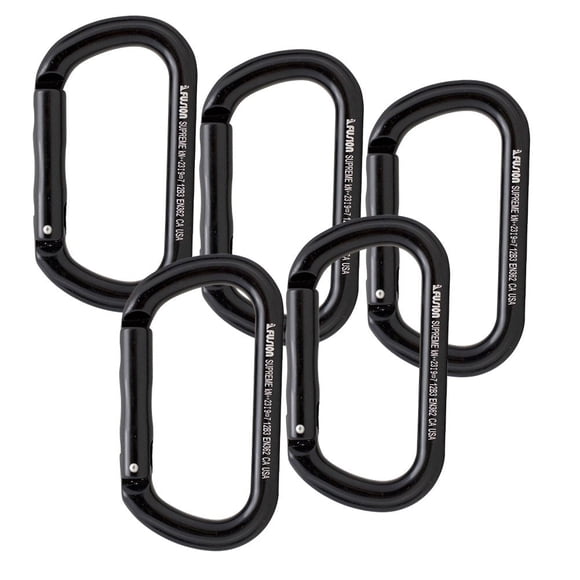 Fusion Climb FP-9318-3-STK-BLK-5P Supreme II Aluminum Oval-Shape Carabiner 5-Pack Black