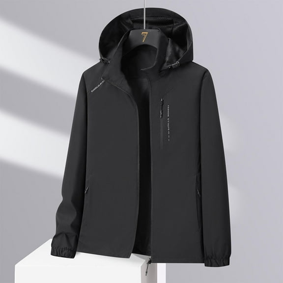 HAPIMO Women's Rain Jacket Waterproof Raincoat Windproof Fall Casual Long Sleeve Hoodie Jacket Coat Solid Zip Up Jacket with Zip Pockets Black XXXL
