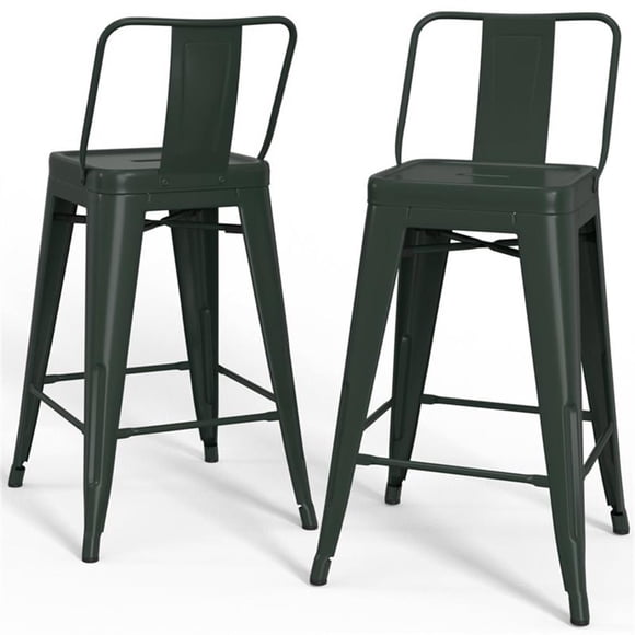 Simpli Home Rayne Tabouret de Comptoir Industriel en Métal de 24 Pouces Vert Sauge (Ensemble de 2)