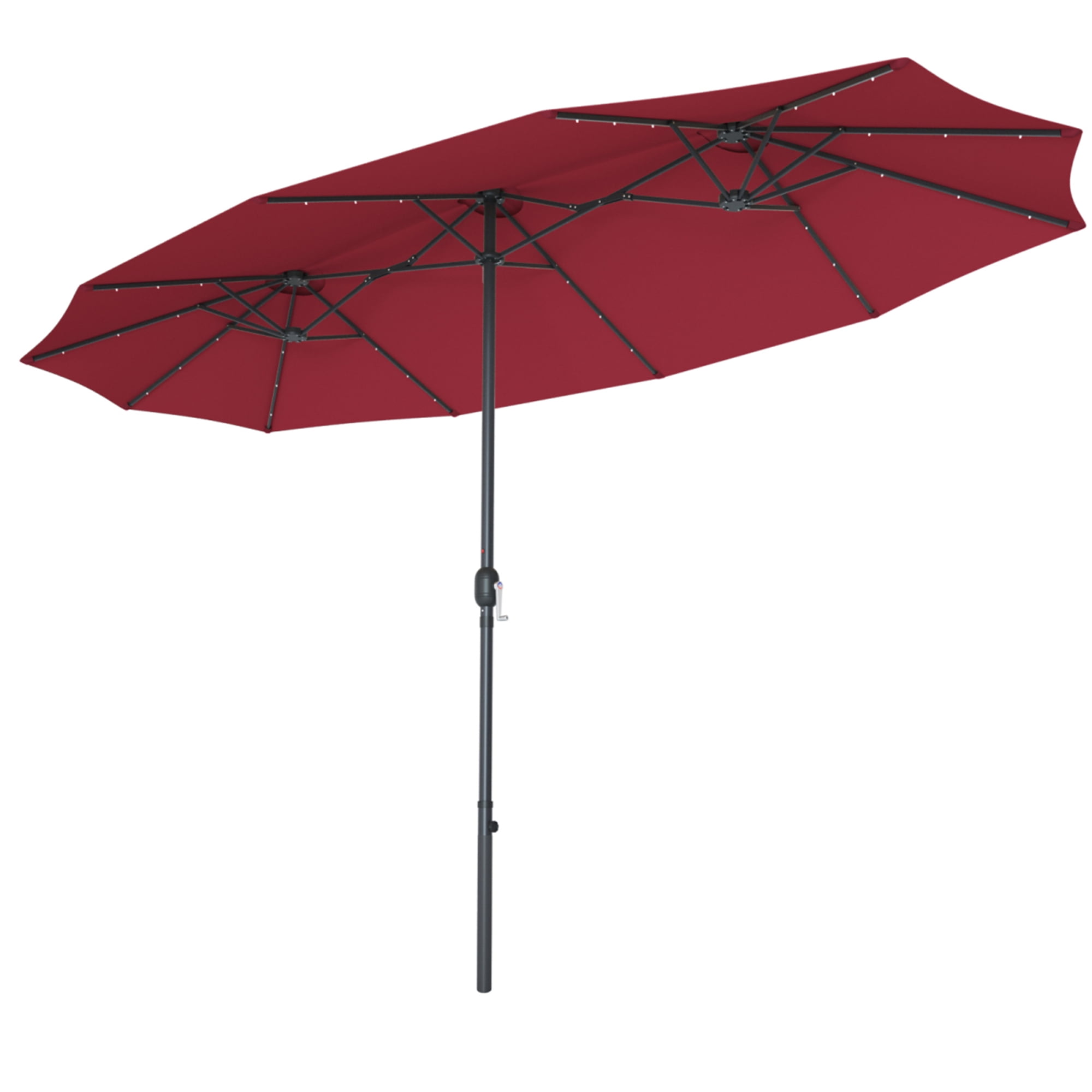 Gymax 15Ft Solar LED Patio Outdoor Double-Sided Umbrella w/ 36 Lights Crank Burgundy