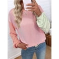 thumbnail image 4 of Womens Long Sleeve Tops Fall Fashion Crewneck Color Block Ribbed Knit Casual Loose Fit Pullover Shirts Pink Green L, 4 of 7