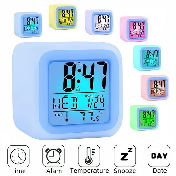 BAKIBO 1pc Lovely Colorful Change Alarm Clock, Cube Alarm Clock, Creative Home Alarm Clock, Luminous Small Alarm Clock
