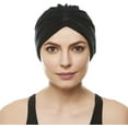 thumbnail image 3 of Soft Terry Cloth Turban Head Cover with Reversible Knot or Button Front - Black, 3 of 3
