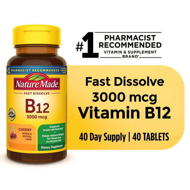 Nature Made Vitamin B12 Sublingual 3000 mcg Sugar Free Fast Dissolve ...