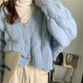 thumbnail image 3 of Pink sweater coat women autumn 2022 retro lazy style Korean version loose outwear V-neck single breasted casual knitted cardigan, 3 of 6