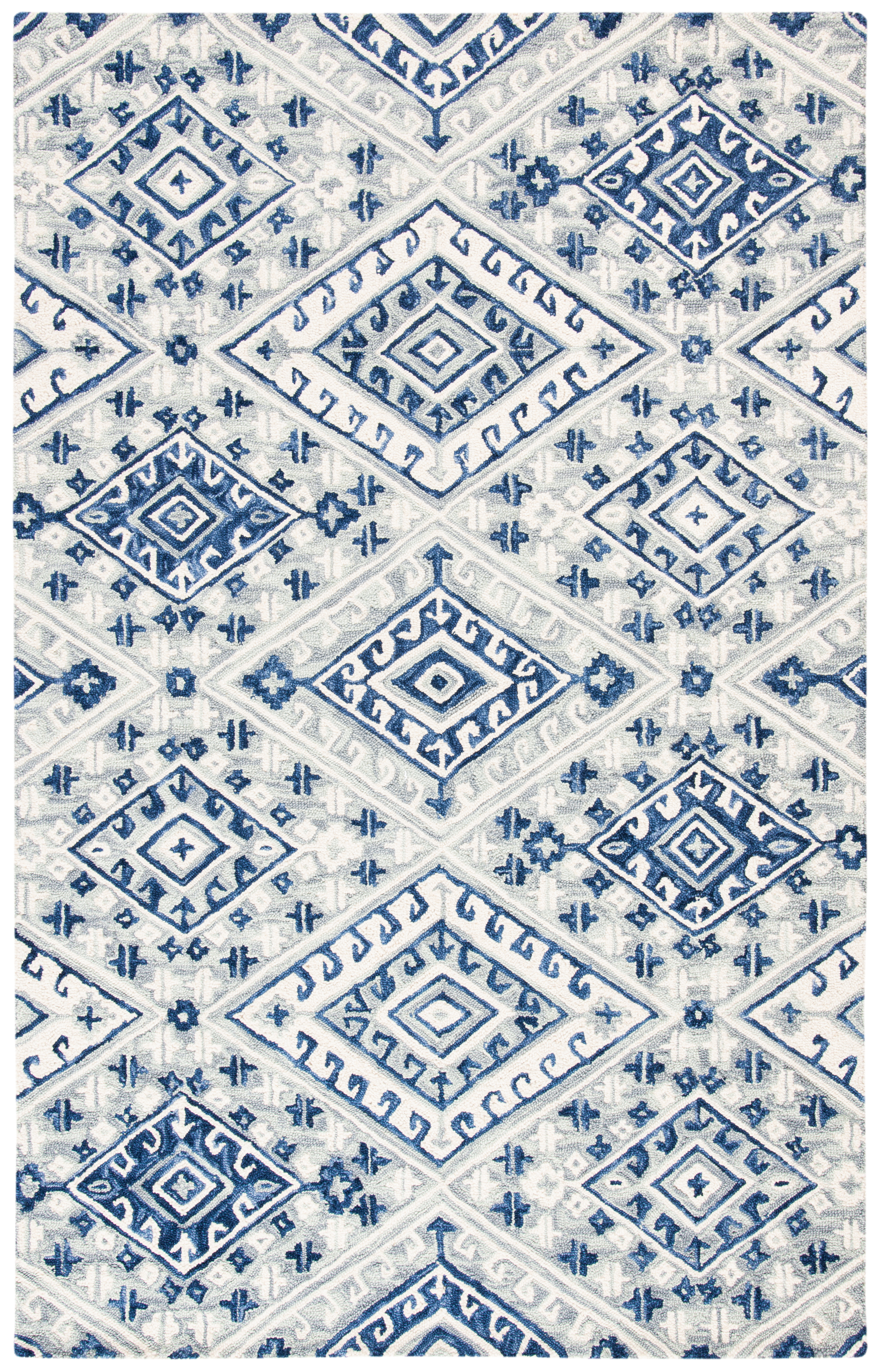SAFAVIEH Aspen Eglantine Geometric Diamonds Wool Area Rug, Grey/Blue, 4' x 6'