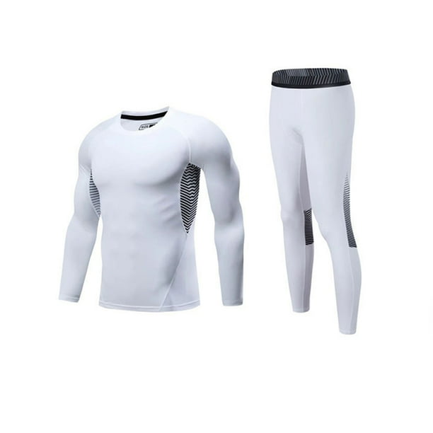 Sonducket Conjunto de ropa interior térmica de primera capa de invierno, trajes de ropa, calzoncillos largos, entrenamiento, ciclismo, correr, Uniforme atlético Blanco Adultos/XXL