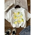 thumbnail image 1 of [Camiseta de limón] Camiseta retro con estampado de limón para niña | Top informal de manga corta con cuello redondo, tejido de punto de elasticidad media, ideal para primavera/verano/otoño, 1 of 6