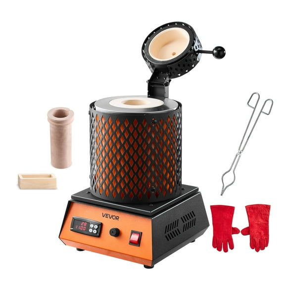VEVOR Electric Melting Furnace, 1350W Electric Metal Smelter Foundry, 2102℉/1150℃ Metal Smelting Machine with 3kg Ceramic Crucible, Gold Smelting Kit