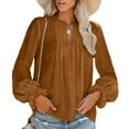 thumbnail image 2 of JINMGG Womens Tops,Women Blouse Tees Shirts Tops V-neck Pleated Long Sleeve Solid T-Shirt,Brown M, 2 of 7