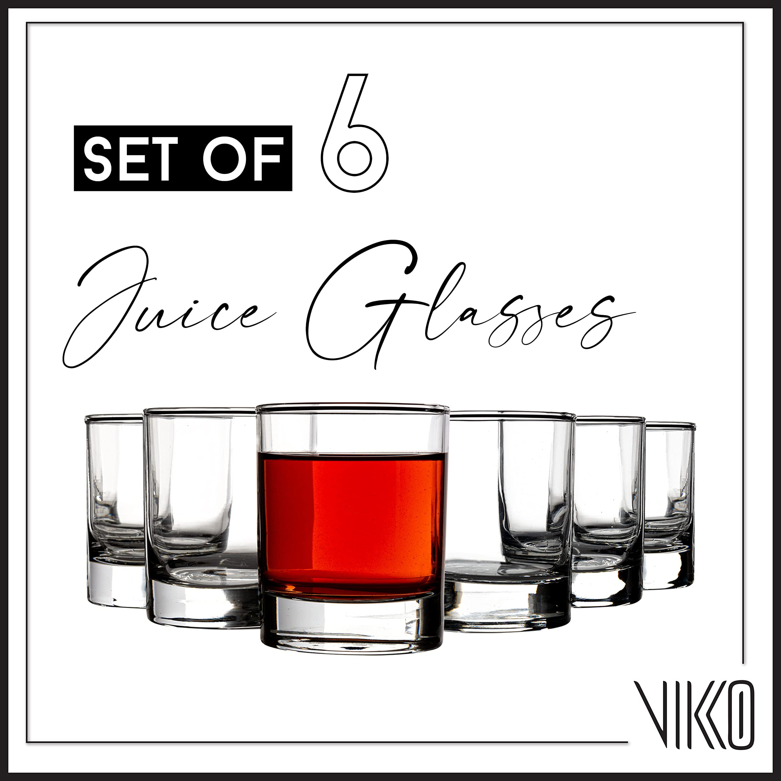 Vikko 6.4 Ounce Small Juice Glasses, Heavy Base Glassware, Cups