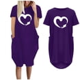 thumbnail image 2 of Robes d'Été pour Femmes Manches Courtes Décontractées T-Shirts Robe Imprimée Col Rond Confortable Longueur Genou avec Poches, 2 of 5