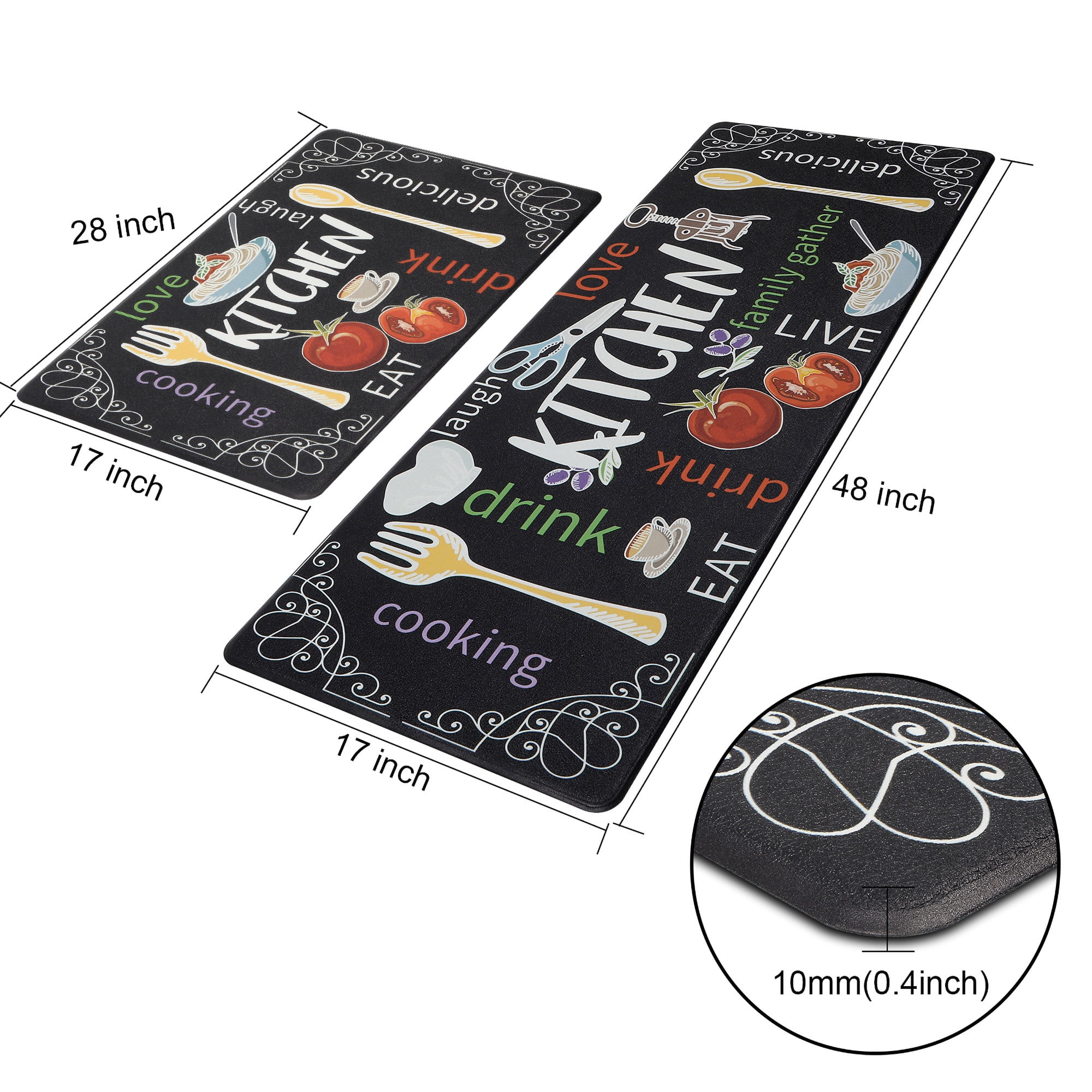 Findosom Anti Fatigue Kitchen Rug Mats Set of 2 Kitchen Runner Rug Waterproof Non-Slip 0.4" Thickness Comfort Standing Mat 18"x30"+18"x47" Colorful