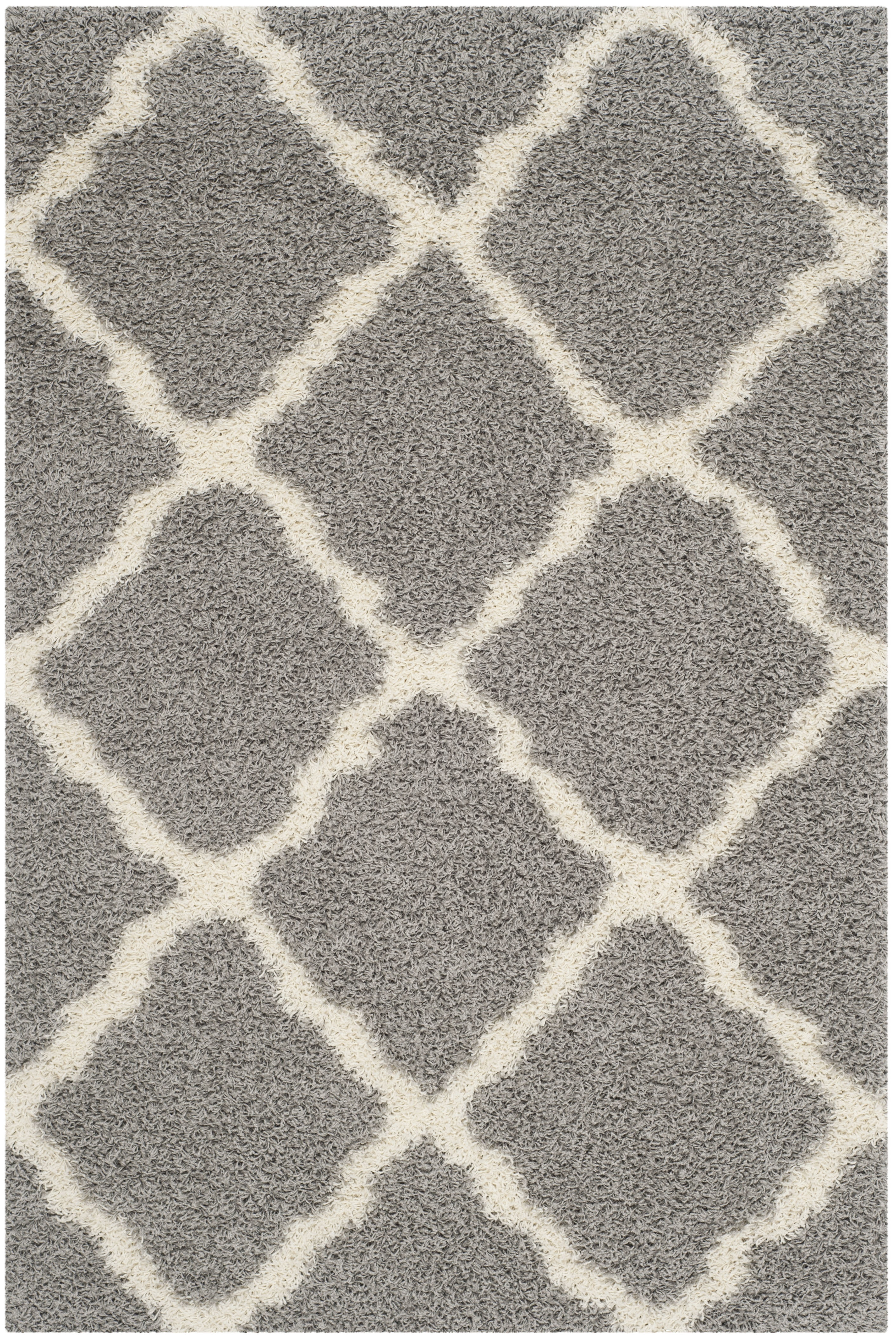 SAFAVIEH Daley Geometric Plush Shag Area Rug, Grey/Ivory, 5'1" x 7'6"