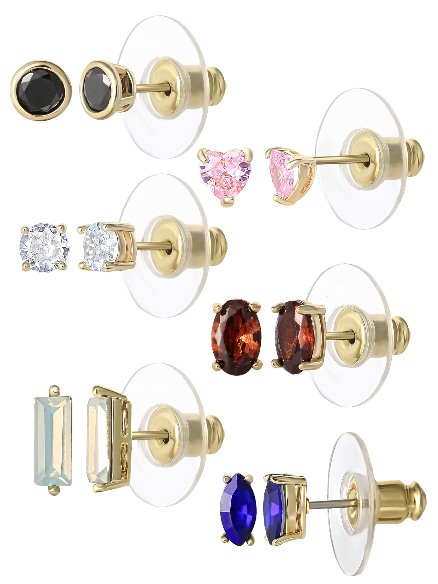 Believe by Brilliance Women's 14k Gold Flash Plated Cubic Zirconia Stud Earrings Set, 6 Pairs