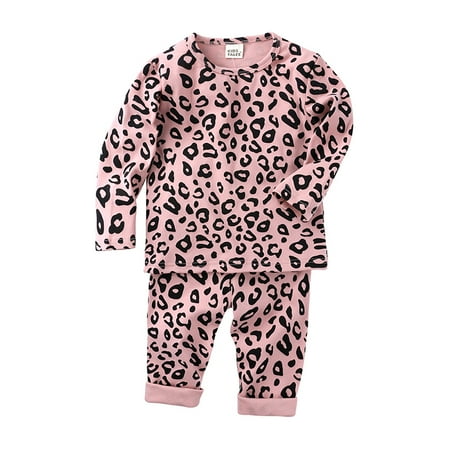 

Godderr Newborn Girls Boys Leopard Print Long-Sleeved Trousers Pajamas Two-Piece High-Waisted Warm Long-Sleeved Slim Trousers Suit 2-6Y