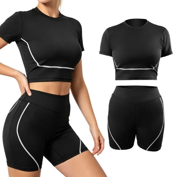 KOFUBOKE Workout Sets for Women 2 Piece, Slim Fit Summer Pilates Outfits with Short Sleeve Top and High Waist Hip Lifting Shorts for Gym, Yoga & Daily Wear