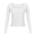thumbnail image 4 of CHOK T-Shirt Basique à Col Carré Manches Longues Ajusté Côtelé Doux Confortable, 4 of 7