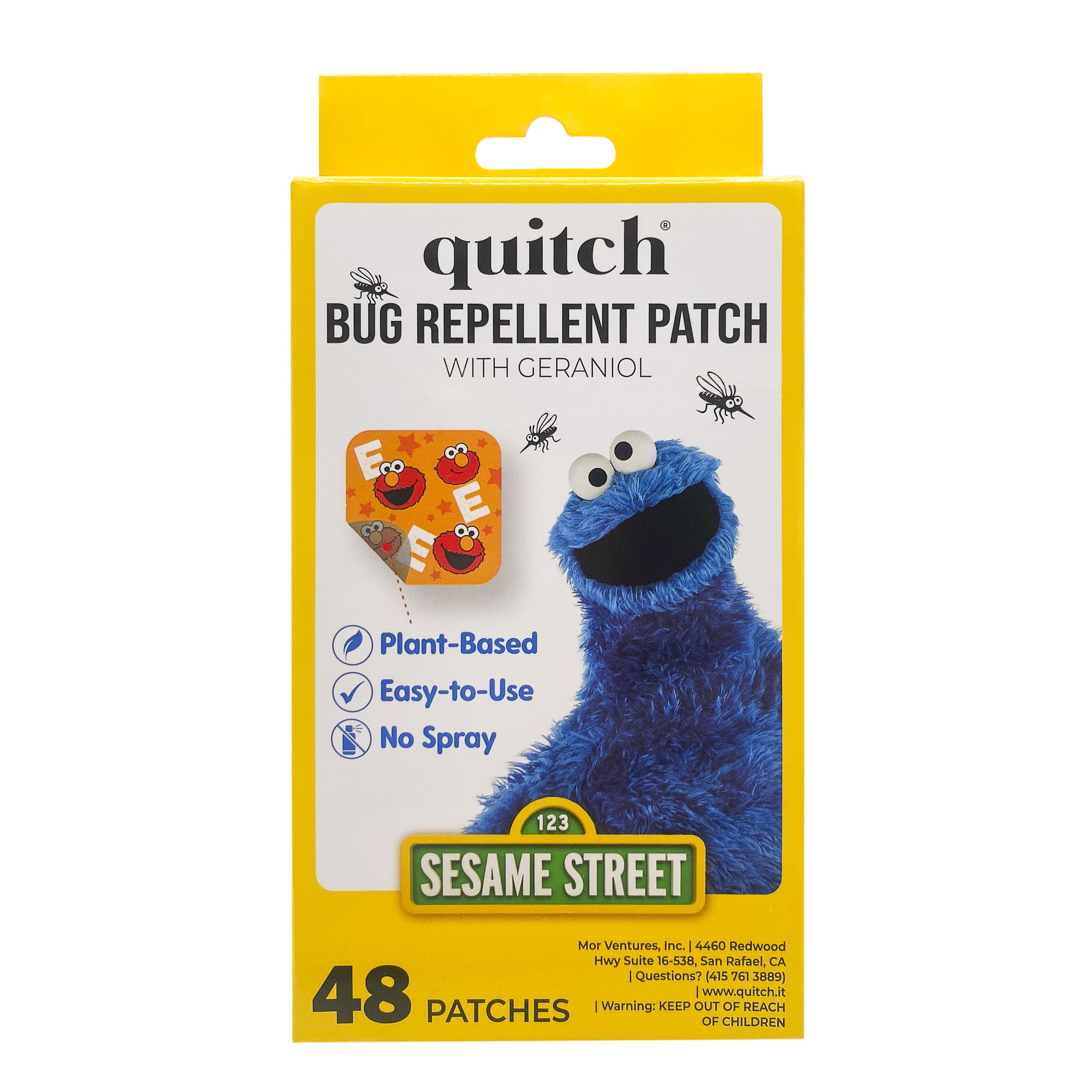 (2 pack) Quitch Sesame Street Bug Repellent Patch with Geraniol, No-Spray Plant Based Repellant Patches, 48 Count