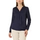 thumbnail image 1 of Camisa de oficina elegante de manga larga con cuello atado para mujer, puños con botón, S azul oscuro, 1 of 8