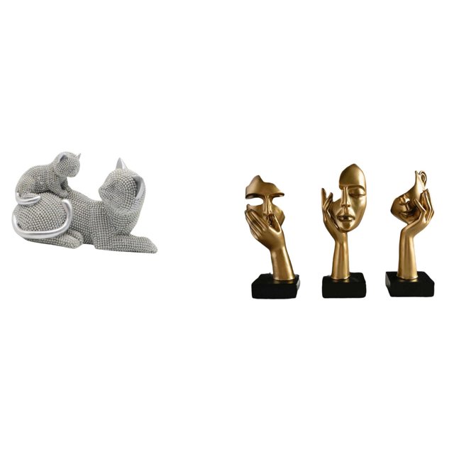 Estatua de gato, figura pensante, escultura abstracta, adorno de escritorio moderno, material de resina, adecuado para el hogar, la oficina, la estant