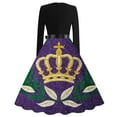 thumbnail image 3 of Fgvctg Mardi Gras Dress Party for Women Carnival Crewneck Cocktail Dress Glitter Mask Print Fashion 50s Tea Dress Flowy Long Sleeve Oversized Parade Clothes Gold S, 3 of 4