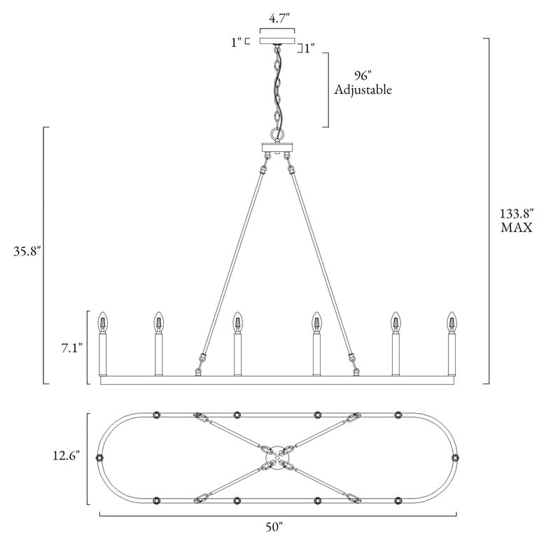 LNC 10-Light 50-in Matte Black Candle Modern/contemporary Rectangle Large Hanging Kitchen Island Light