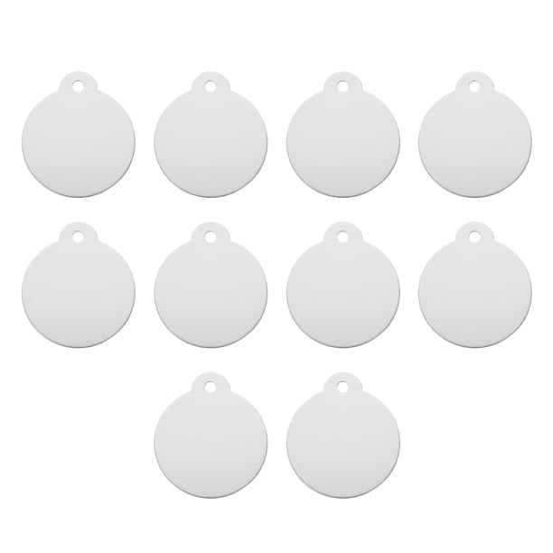 Etiquetas en blanco para grabado láser redondo, etiqueta en blanco para estampado, etiqueta de identificación para perros, etiqueta en tono plateado para mascotas, etiqueta de manualidades, 10 piezas