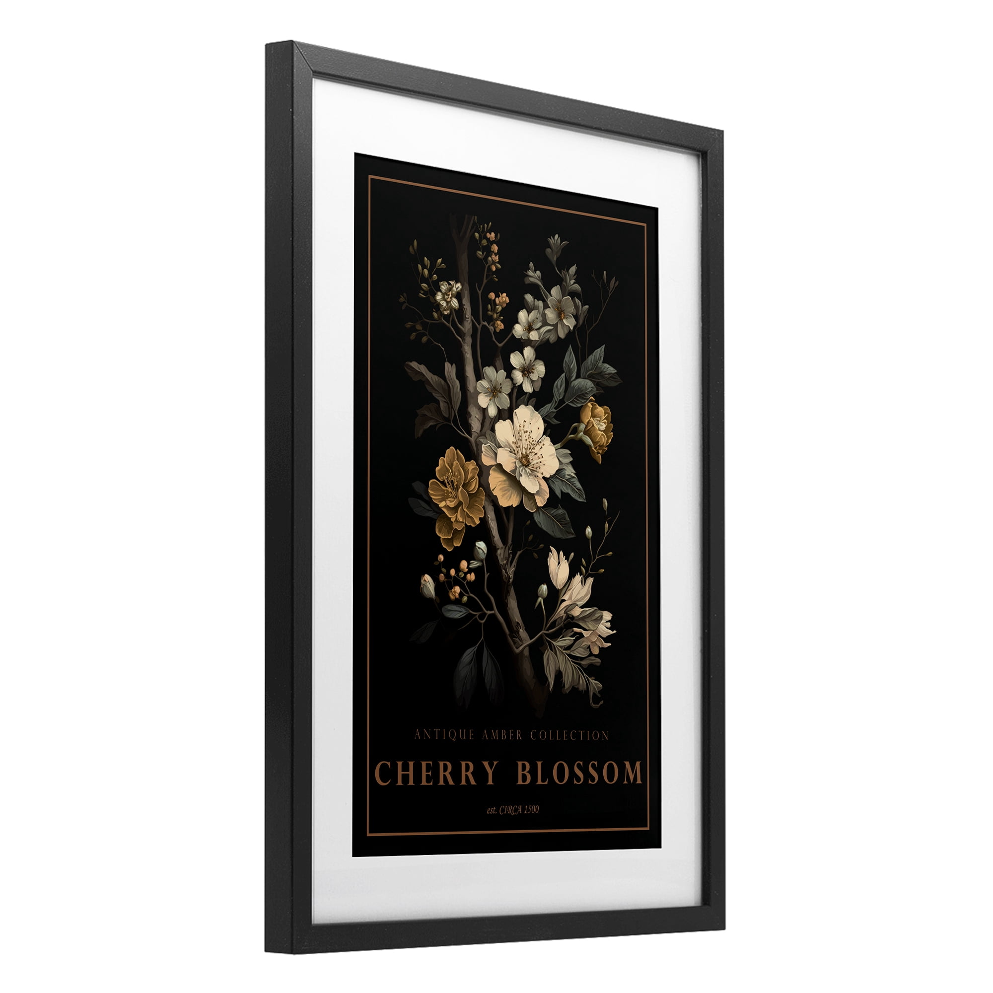 Stupell Industries Antique Cherry Blossom Light Black Framed Print Under Glass, design by Chris Giampietro