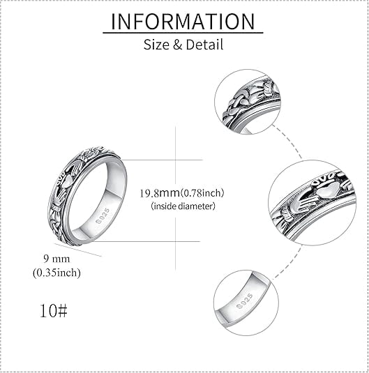 Claddagh Fidget Spinner Rings 925 Sterling Silver Celtic Knot Anxiety Ring Eternity Love Irish Claddagh Jewelry Gifts for Women Men Mom Wife (Size 7)