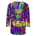 thumbnail image 4 of Mceream Mardi Gras Shirts for Women 2026 Carnival Tunic Tops Funny Mask Print Color Block Carnival Tops Casual 3/4 Sleeve Crew Neck Loose Fit Blouses Outfits Purple XXXXXL, 4 of 5