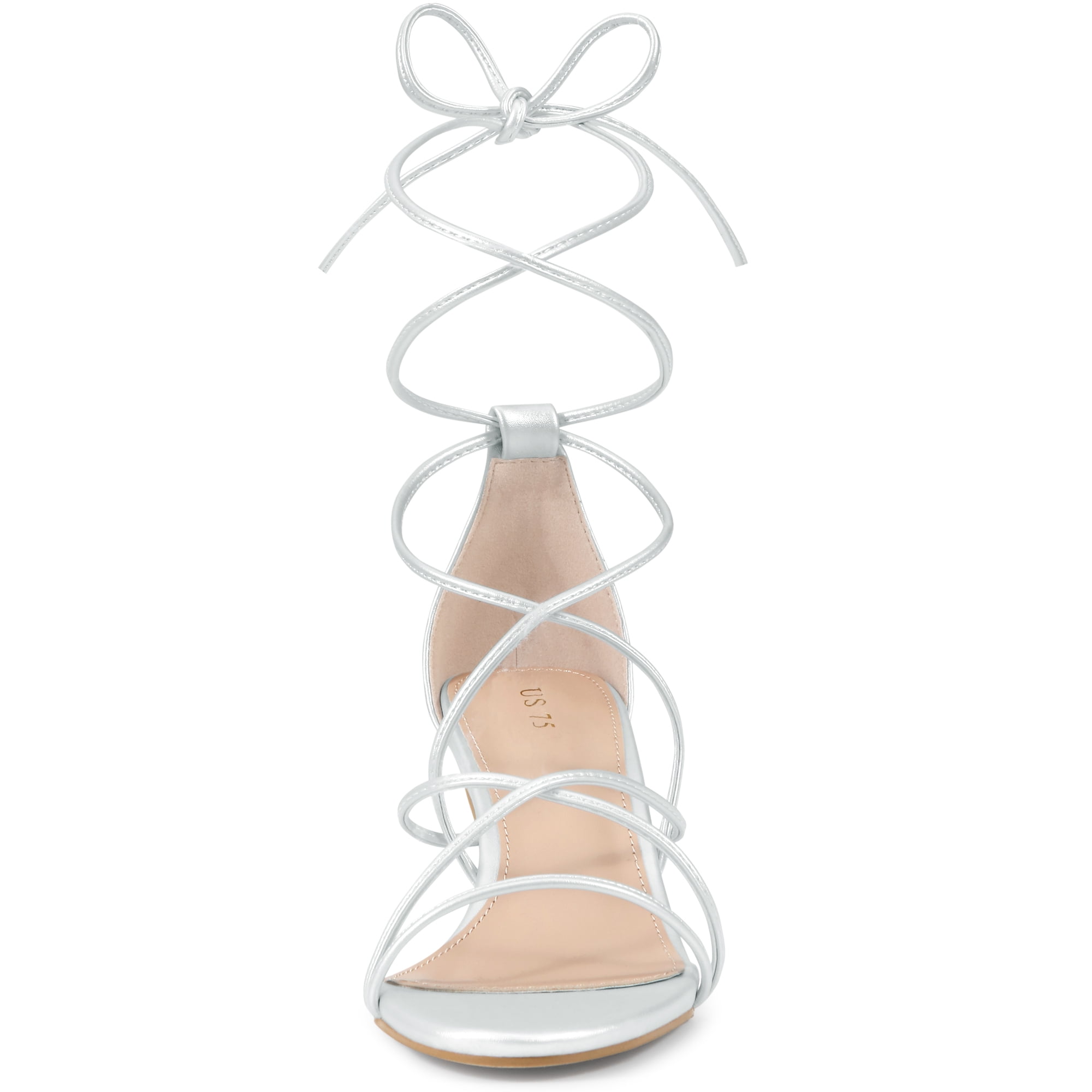 DARING DIVA Women's Strappy Kitten Heel Lace Up Sandals Silver 7