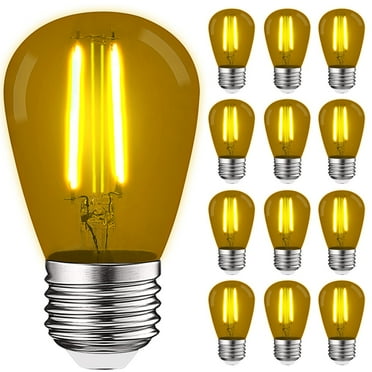 Luxrite 12-Pack S14 Edison LED Yellow Light Bulbs 0.5W Colored LED Bulbs for Outdoor String Lights UL Listed E26 Base