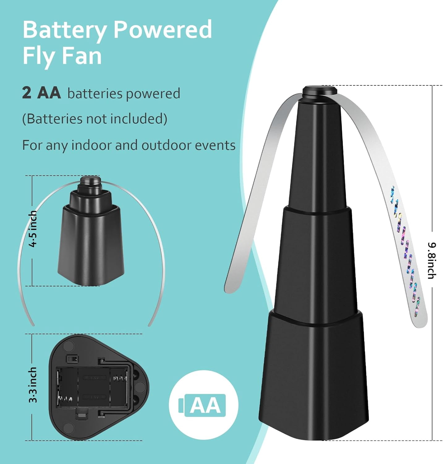 6-Pack Fly Fans for Tables, Battery-Operated Bug Repellent Fans with Holographic Blades for Indoor Outdoor Dining, Picnic, BBQ & Restaurant, Modern