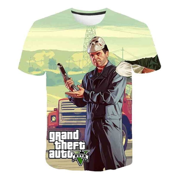 2023 verano nuevo Grand Theft Auto camisetas ropa niños dibujos animados Casual GTA5 camisetas disfraces niños niñas Tops camisetas ropa 6M Gao Jinjia LED