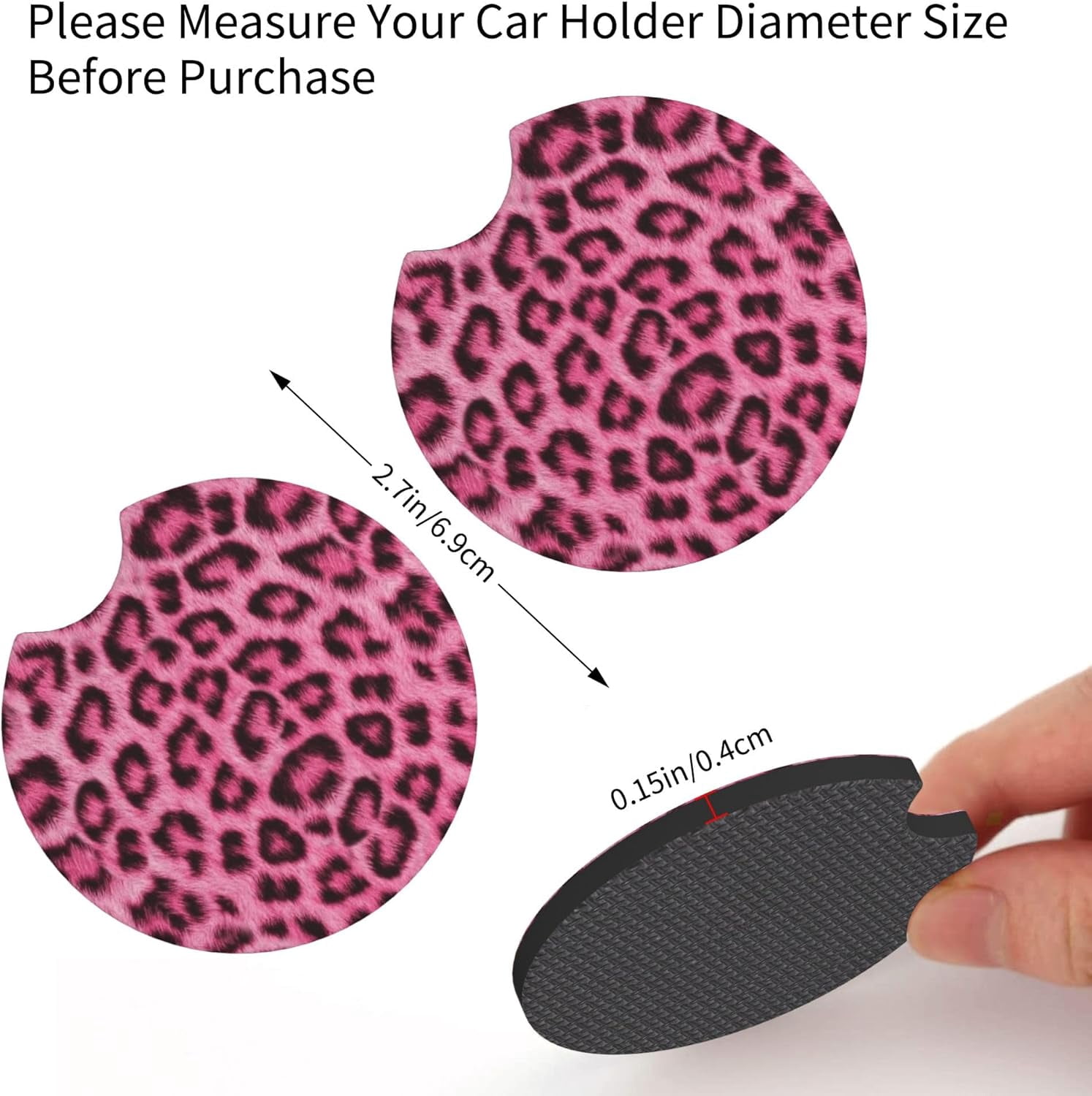 Leopard Print Pink Steering Wheel Cover Universal for 14-15 Inch Anti-Slip Breathable +2 Pieces Car Coasters, Cheetah Print hot Pink Car Wheel Cover for Women Men
