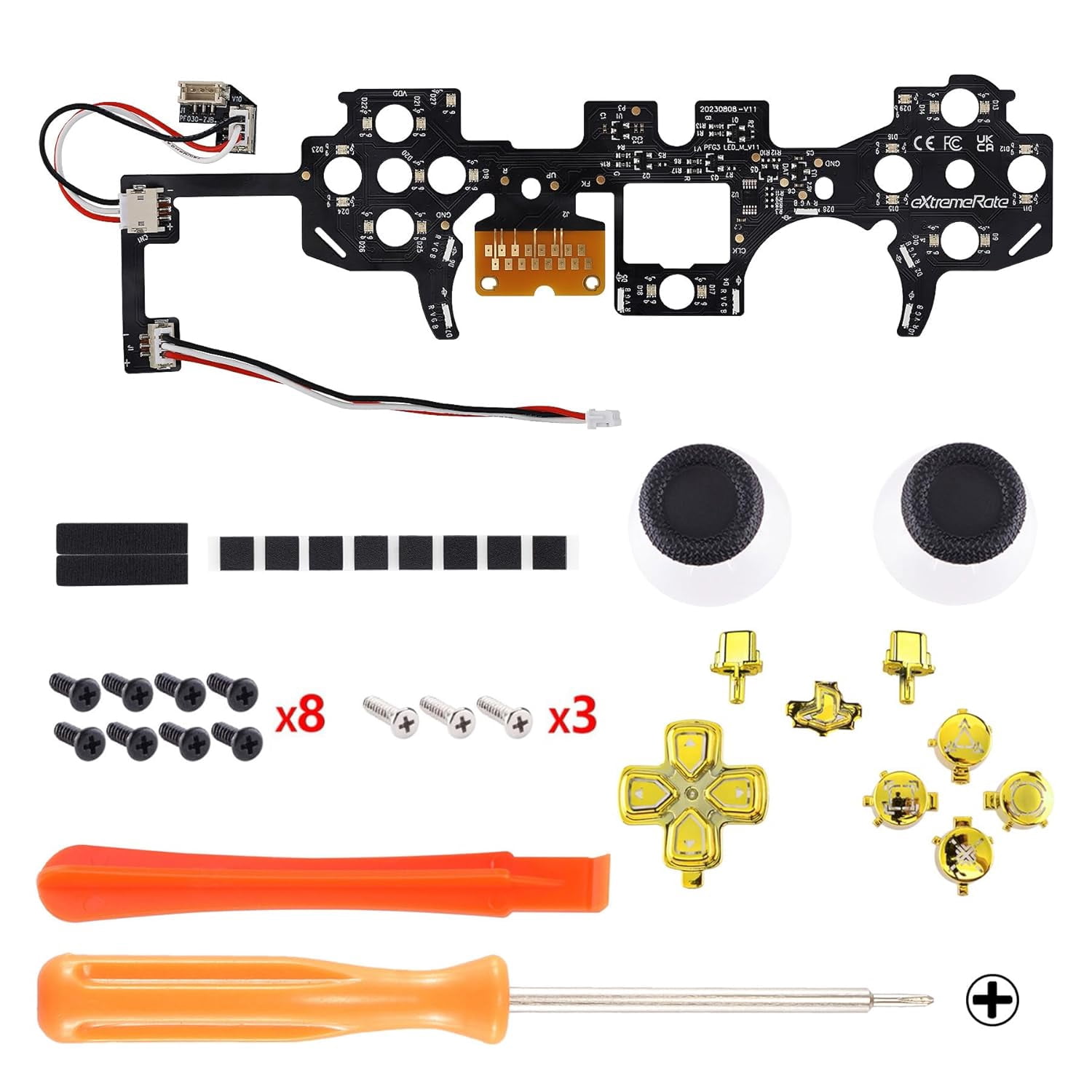 eXtremeRate Colorful Dpad Thumbsticks Chrome Gold Buttons DTF V3 LED Kit for ps5 Controller BDM-030/040
