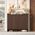 thumbnail image 3 of Hiphuta 48" Wide 6-Tier Shoe Cabinet with 4 Adjustable Shelves, Holds Up to 35 Pairs, Farmhouse Wood Grain Shoe Rack Organizer with 3 Doors and Table Top, Brown, 3 of 8